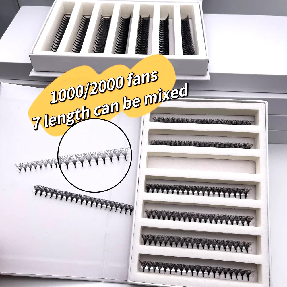 

1000/2000 Fans Premade Russian Volume Fan Mixed Length Eyelash Extensions Sharp Pointy Stem Premade Lashes Extension Thin Root