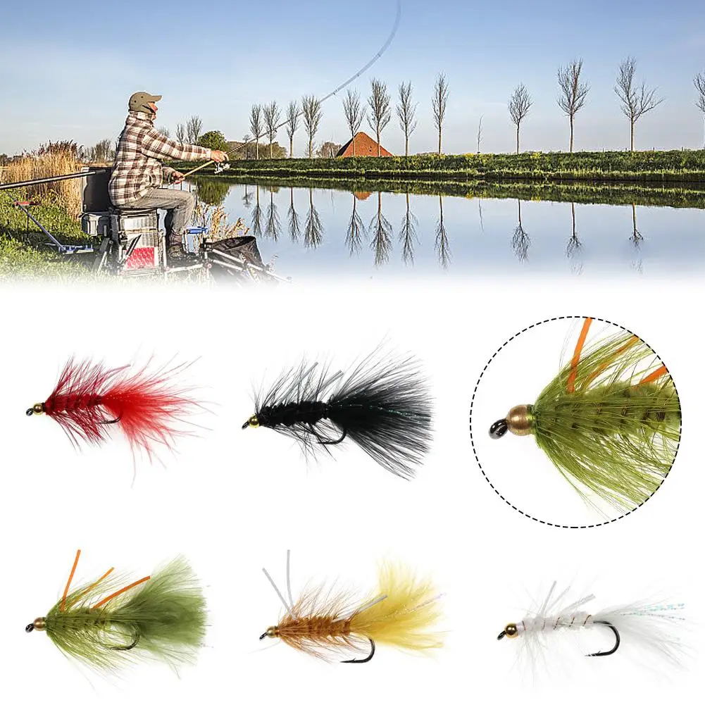 Bead Head Flash Fly Fishing Mosche Kit 5Pcs Fly Hooks Lure, Streamers Nymphs Mosche, Kit Pesca A Mosca Per Bass Trout Salmon Fi Z9S1