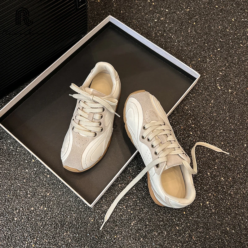 RAINBOW Size 35-40 Women Flats Sneakers Real Leather Casual Breath Tennis Shoes Low Heels 2025 Vintage Daily Athletic Dress 4