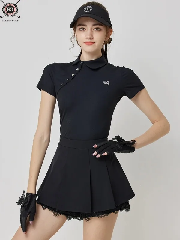 BG Golf Apparel Women's Short Sleeve T-Shirt Quick Dry Slim Fit Athletic Top High Waist Pleats Skirt Ladies Golf Tennis Clothes