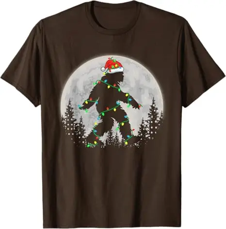 Bigfoot Santa Weihnachtsbaum Lichter Lustiges Weihnachts-Sasquatch-T-Shirt Geschenke Herrenmode Familienpyjamas Grafik-Outfit Spruch-T-Shirt – Detail 4
