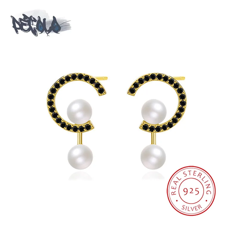 

Изысканные серьги из стерлингового серебра пробы для женщин, роскошные серьги из 18-каратного золота с жемчугом в форме буквы с, элегантные женские ювелирные изделия, висячие серьги