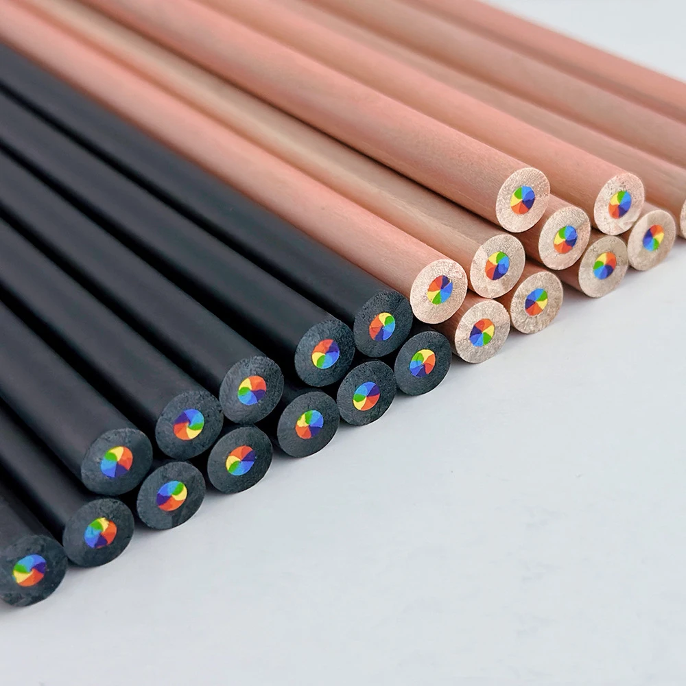 Vibrant Rainbow Colored Wooden Drawing Pencils