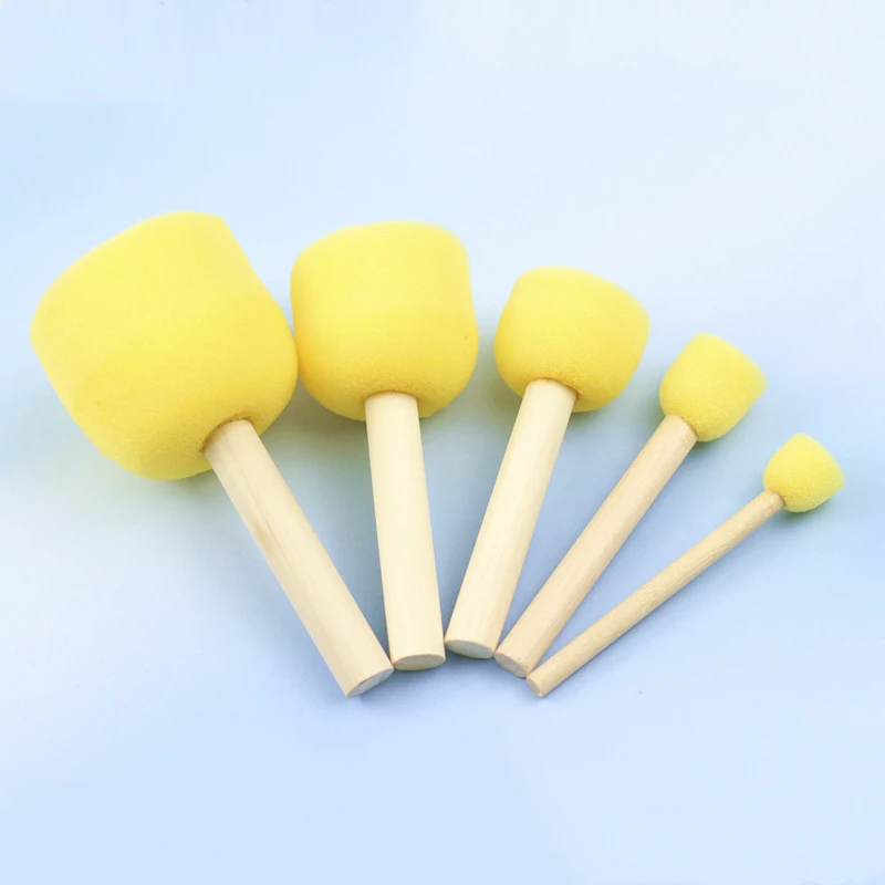 5pcs/set Sponge Foam Brush Set Wooden Handle Stamp Painting Tool DIY Crafts for Kids Beginners Art Supplies Home Education Toy