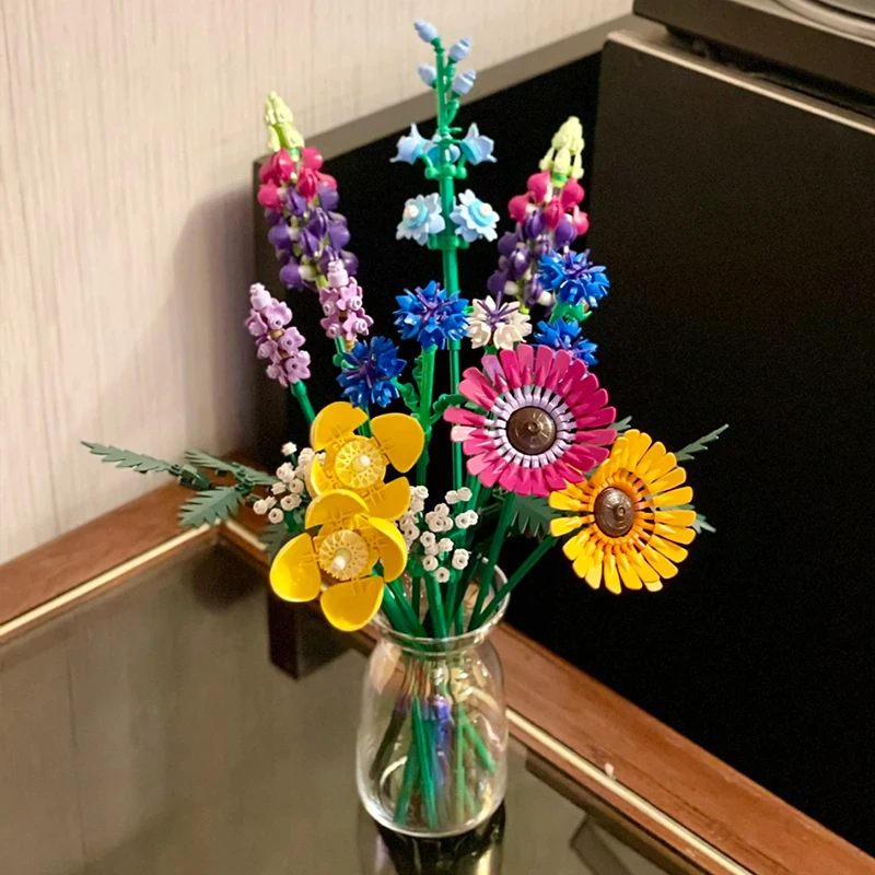 939pcs Wildflower Bouquet Home Decoration Accessories Building Blocks Creative Plant Series Giving Girlfriends Gifts 10313 6