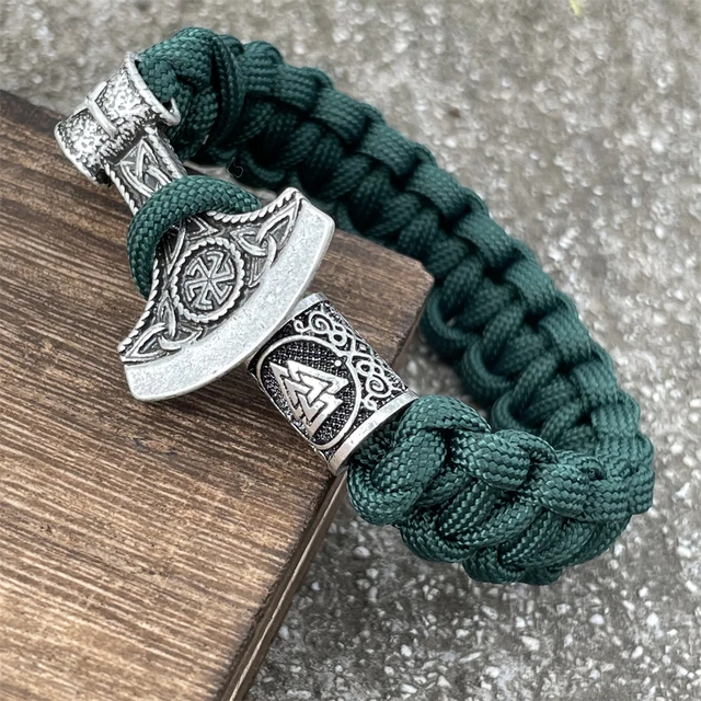 Hacha nórdica eslava Kolovrat Charm, pulsera de Paracord trenzada hecha a  mano, accesorios vikingos, cuentas róricas