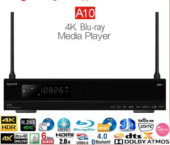

Оригинальный медиаплеер Egreat A10 4K Hi3798CV200 UHD AC Wi-Fi гигабитный LAN 2 ГБ/16 ГБ HDR10 Blu-Ray 3D Atom DTS X VIDON