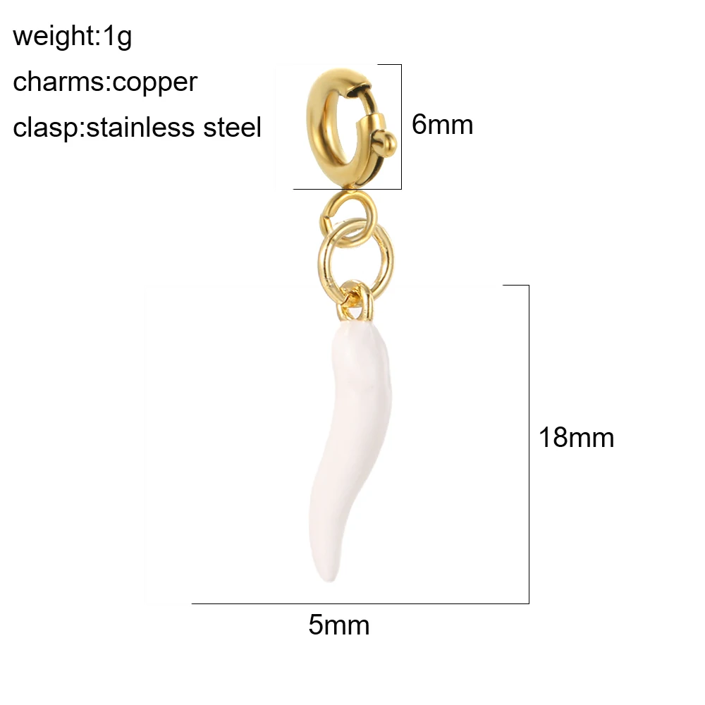 3 Stück Edelstahl-Federschnalle, böhmische süße Emaille, bunte Chili-Charms, goldener Anhänger, DIY-Halskette, Schlüsselanhänger-Zubehör – Detail 17