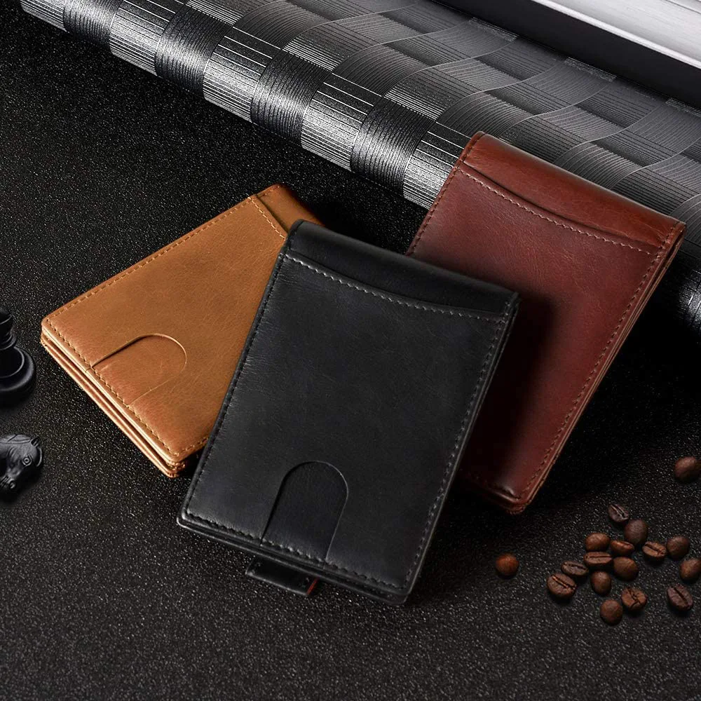 

Black Carbon fibre dollars Money Clip RFID Blocking ID Cash Credit Card Holder Slim Thin Real Leather Wallet Mens Cards Cases