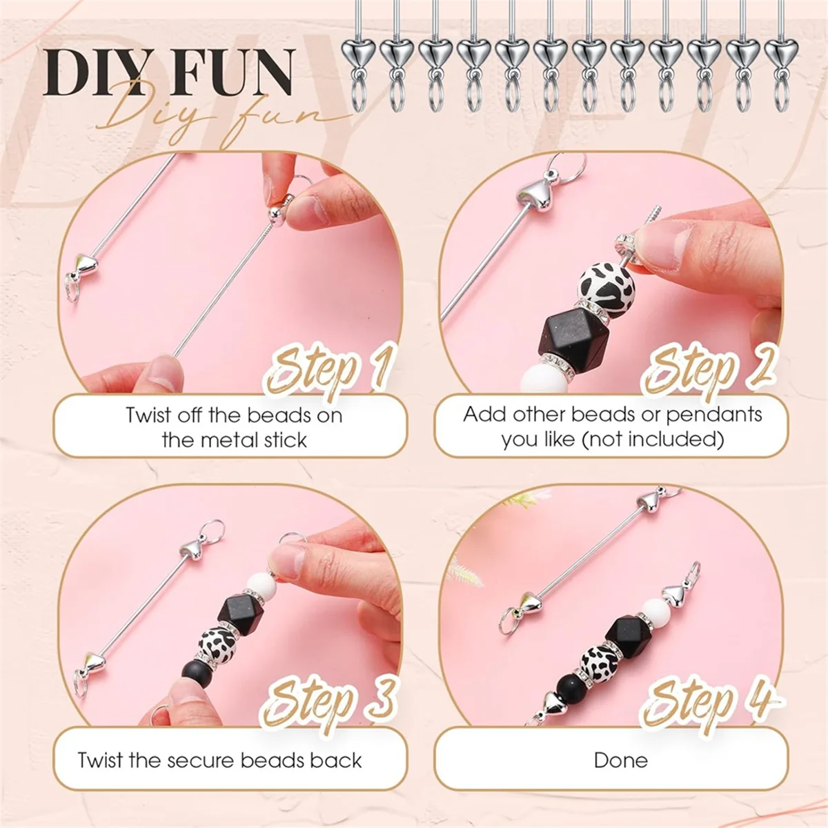 24개 구슬 키체인 대량 DIY 키체인 액세서리 만들기 AJAS