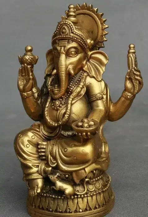 Tibet Pure Bronze Buddhism 4 Arms Mammon Ganapati Elephant God Buddha Statue