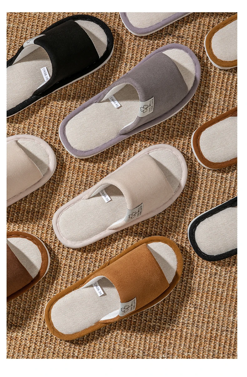 Men's Breathable Open-Toe House Slippers - Comfortable Linen Indoor Slides, Anti-Slip & Odor-Resistant Bedroom Winter Slippers