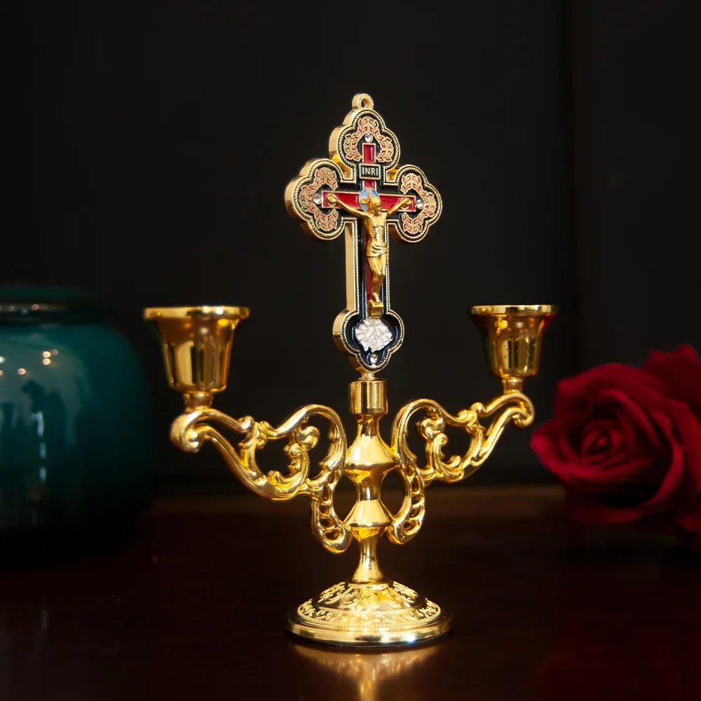 Religious Ritual Accessories Unique Eastern Orthodox Church Cross Decorative Candlestick Ritual Cross and Incense Burner