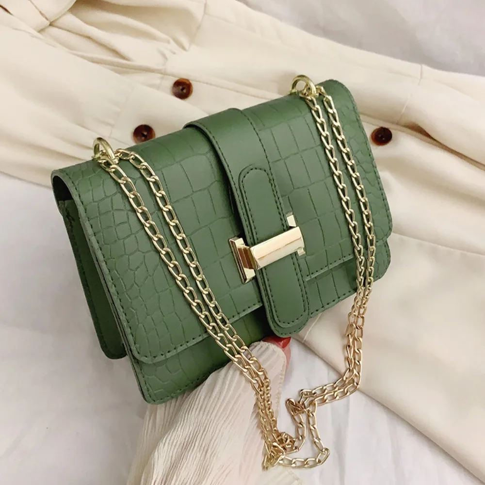 

Stone Leather Shoulder Bag Fashion Solid Color Chain Female Purses Messenger Bag Ladies