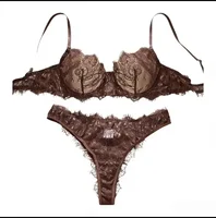 Ensemble soutien-gorge et culotte en dentelle fine de style basique pour femmes, sans couture, à œillets, sous-vêtements confortables, vêtements intimes 1