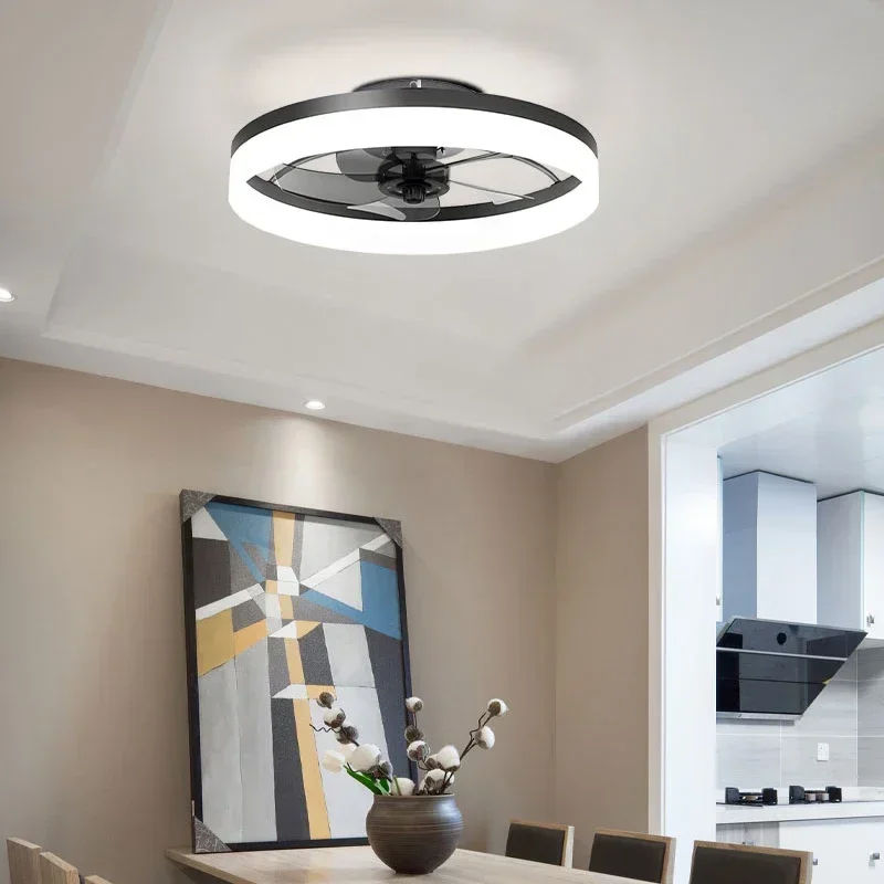 50cm Dimming Ceiling Fans with LED Lights Flush Mount Ceiling Fan with Remote Control Stepless Dimmable 3 and 6 Speeds Wind