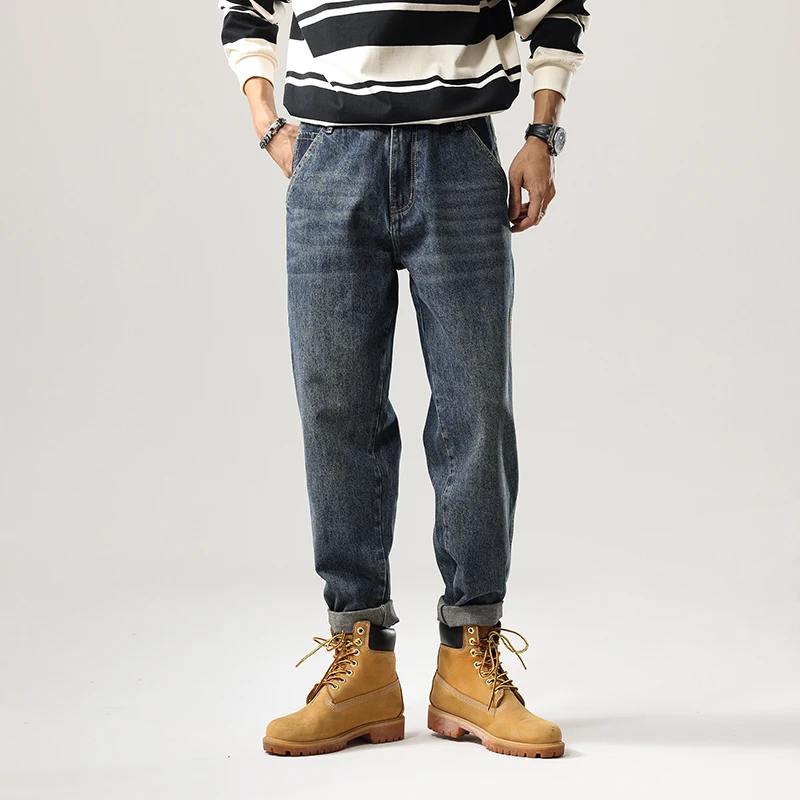Men's Tapered Jeans Fashion Streetwear Casual Pants Personality Vintage Blue Denim Trousers Hip Hop High Quality Male Clothes 3