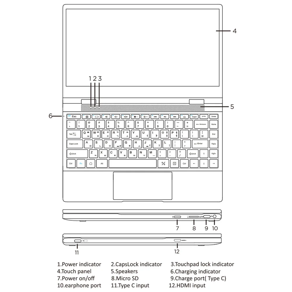 13.3 &޴  1080P HDMI 10 Ʈ IPS ġ ũ г Ʈ Ű ͸ USB-C ݼ 360  ȸ