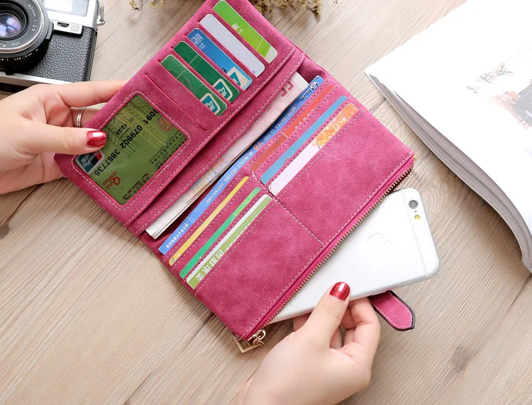 Vintage Damen Lange Geldbörse Mattes PU-Leder Clutch Reißverschluss Münzfach Multi-Kartenhalter Handytasche Damen-Portemonnaie – Detail 20