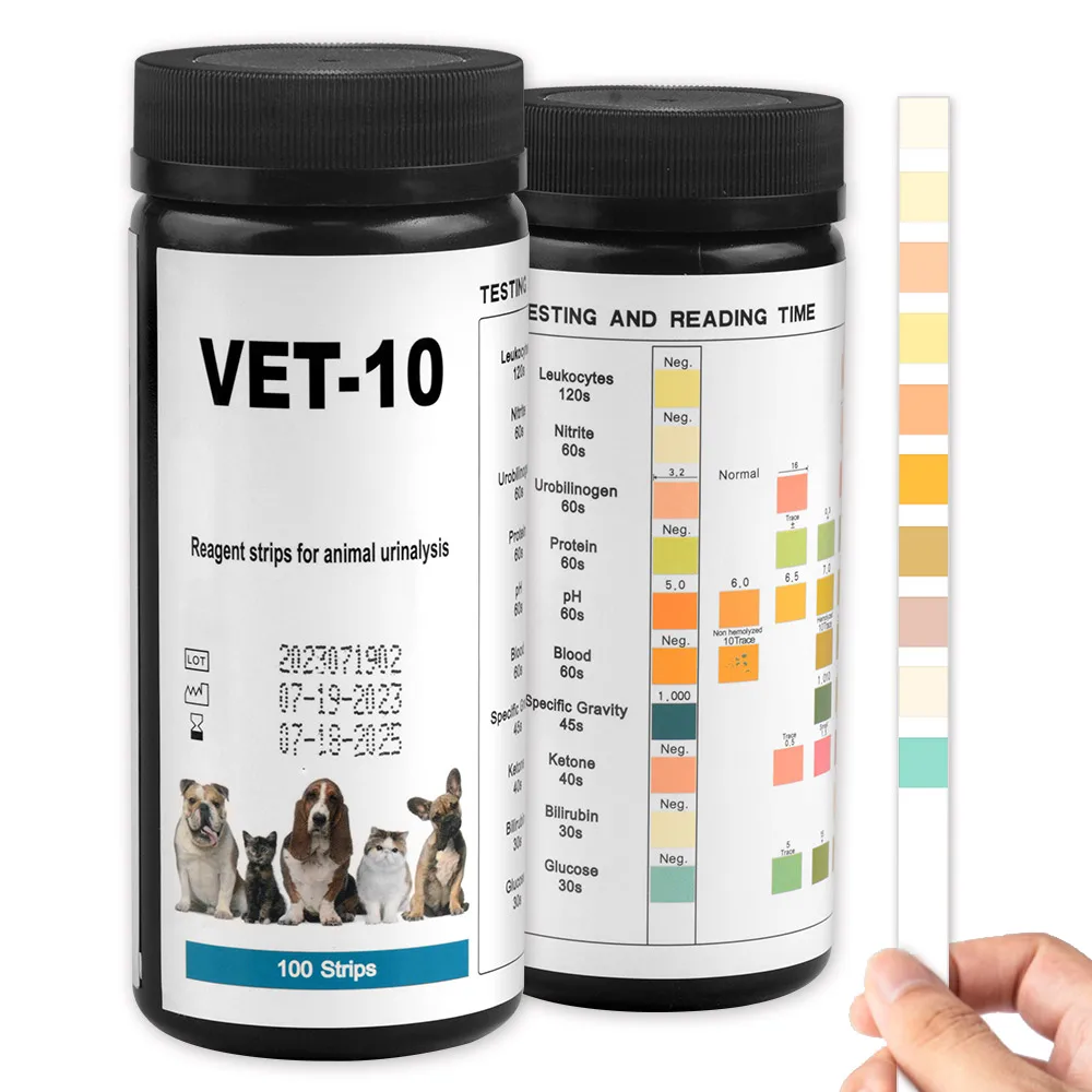 10-Parameter Cat & Dog Urine Test Strips 100ct, Cat & Dog UTI Test Kit, Urinalysis Reagent Strips: Glucose, Specific Gravity, pH