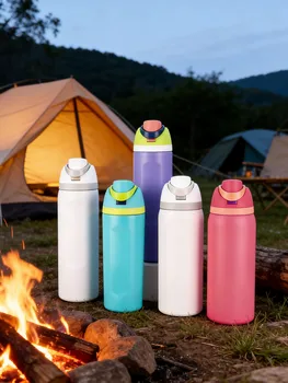 304 stainless steel insulated cup, dual-purpose fruit cup, sports climbing portable large-capacity handheld flip cup