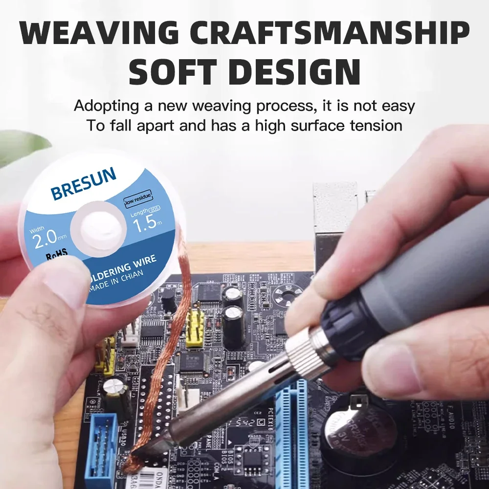 브레선 5개입/박스 2mm 2015 디솔더링 브레이드 솔더 리무버 심지 (휴대폰 PCB BGA 리워크 납땜 와이어 1.5M 수리 도구)