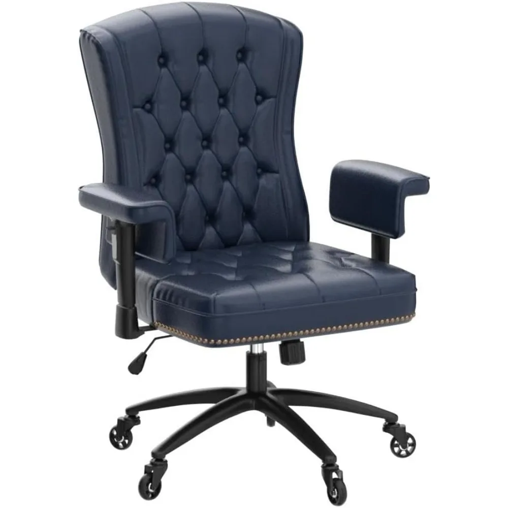 Office Chair with Rubber Wheels and Armrests,PU Leather Home Office Desk Chairs Comfortable Computer Chairs for Adults 4