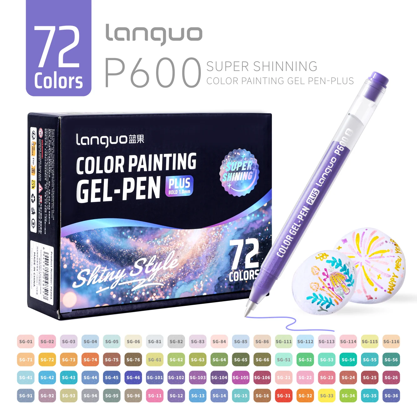 Blue Fruit Flash Effect 72-Farben-Set: Spezielle 1,0-mm-Acryl-Journaling-Stifte plus bunte fluoreszierende Gelstifte für Graffiti, handgeschriebene Berichte, Aquarellstifte, große Kapazität, glänzende Gelstifte – Detail 2