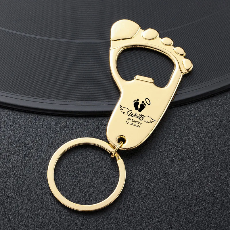 Baby Keychain Bottle Opener 20-80pc Personalized Baby Foot Shaped Keychain Bottle Opener Baby Shower Favor Boy Girl Birthday Party Souvenir Gifts For Guests