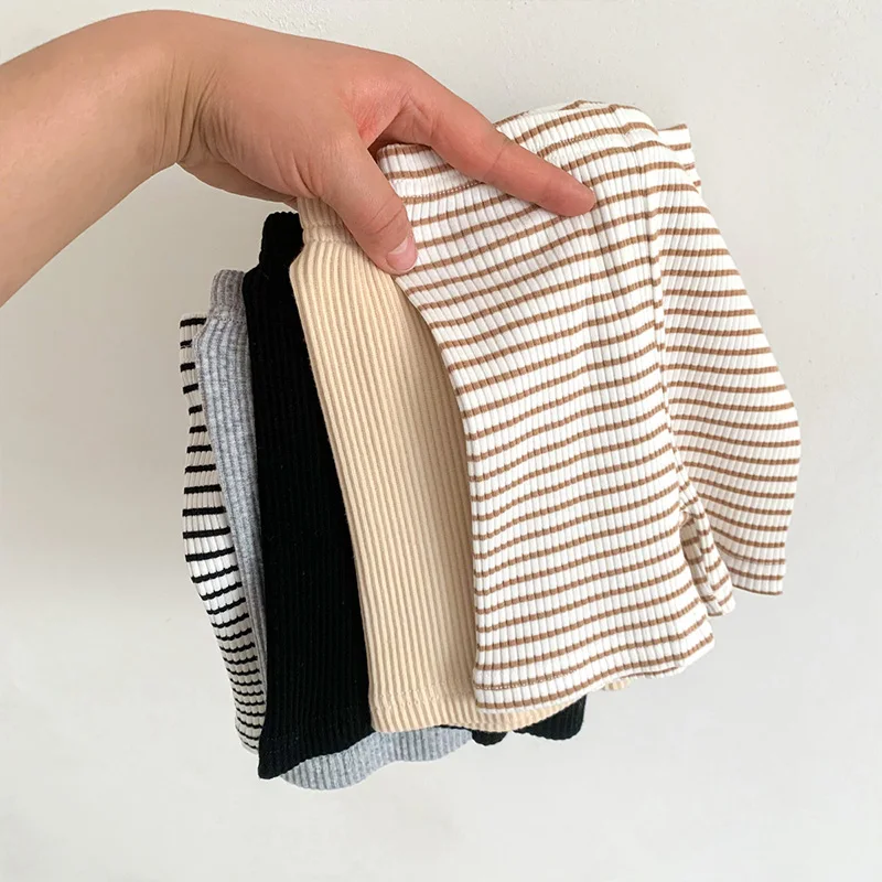 Baby Girls Shorts Ribbed Elastic Striped Trousers Pants Fashion Kids Casual Infant Clothing Korean Style Toddler Short 0-2Y casual shorts baby trousers
