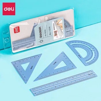 

3SERS Deli 79532 Ruler Set Metal Geometry Maths Drawing Compass Stationery Mathematical School Stationery Office Supplies