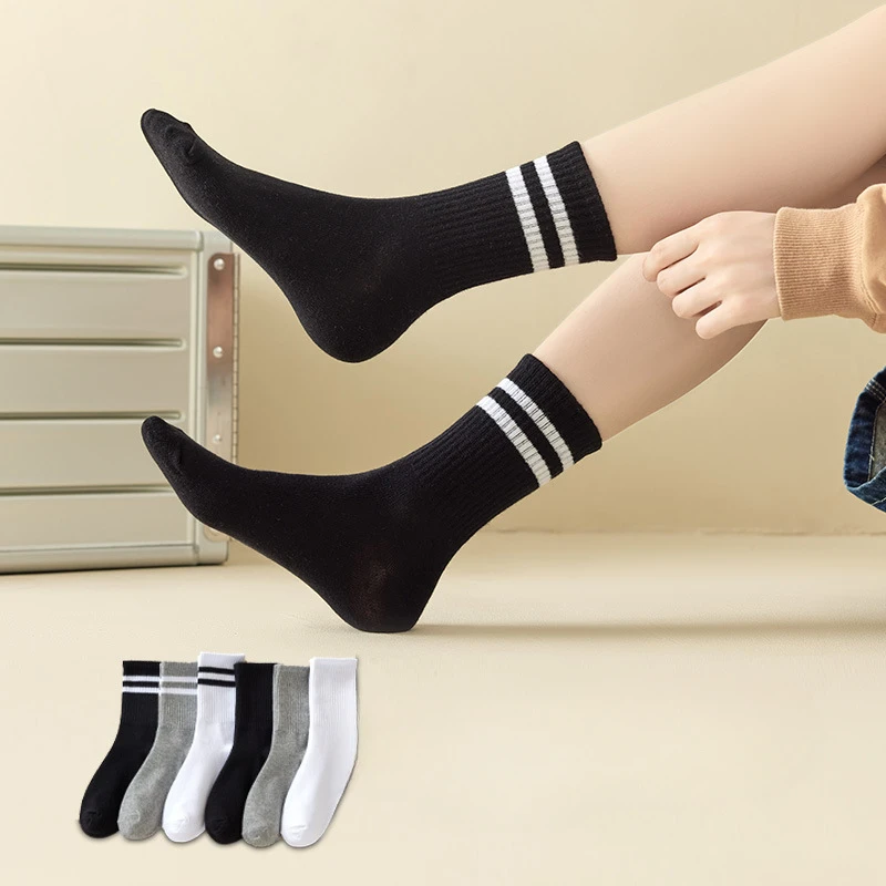 

5 Pack Unisex Socks Women Men White Black Crew Women Men Solid Color Socks Socks Striped Spring Summer