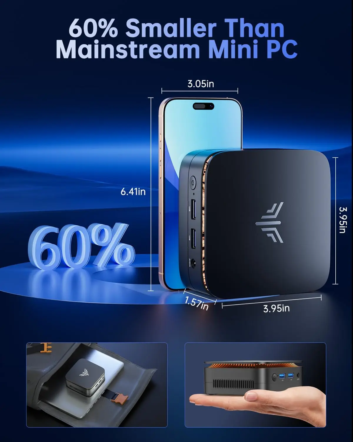 Kammui mini pc intel alder lake n95 8gb ddr4 256gb pcie m.2 ssd