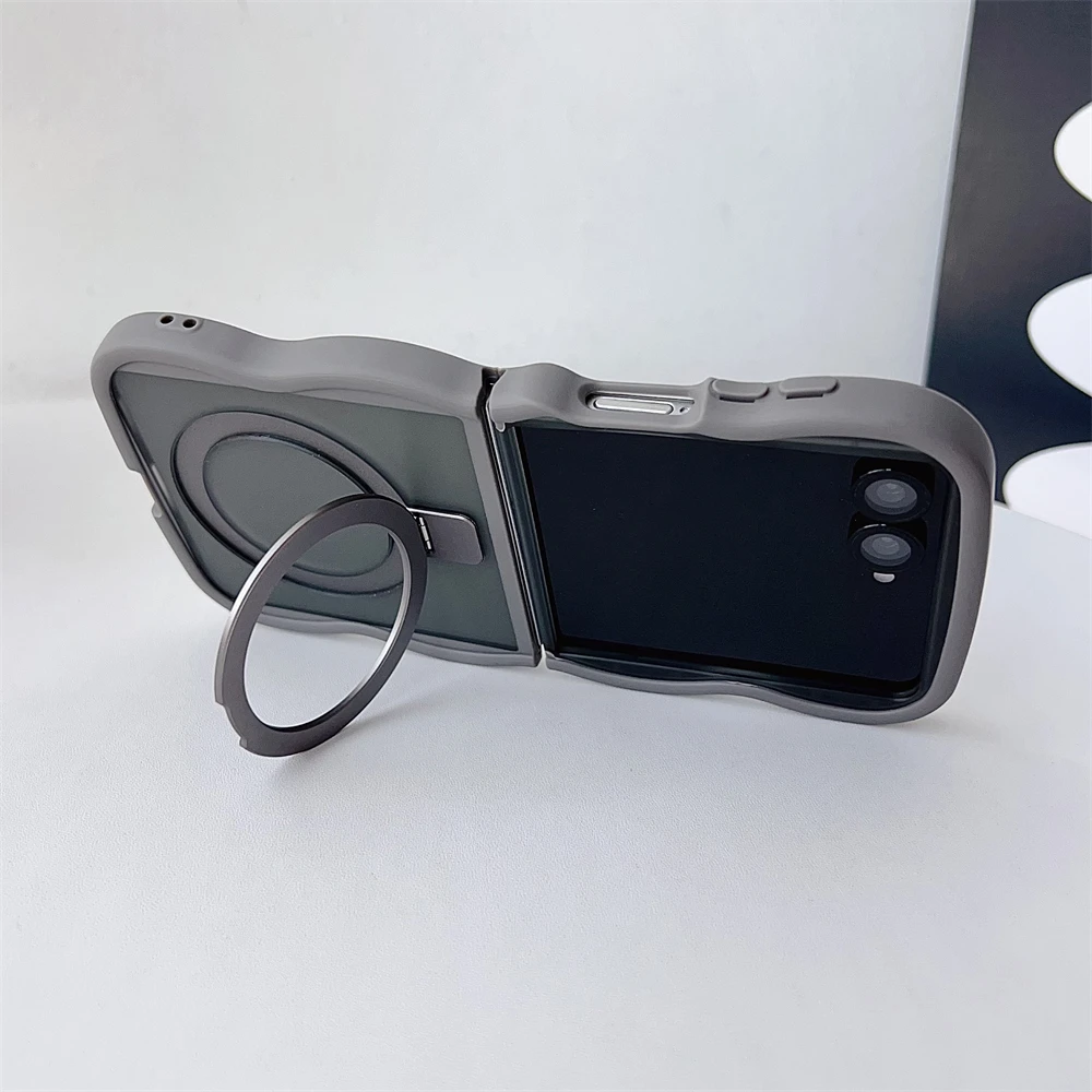 Curly Wave Magnetic Matte Shockproof Phone Case with Magsafe Bracket and Stand Holder