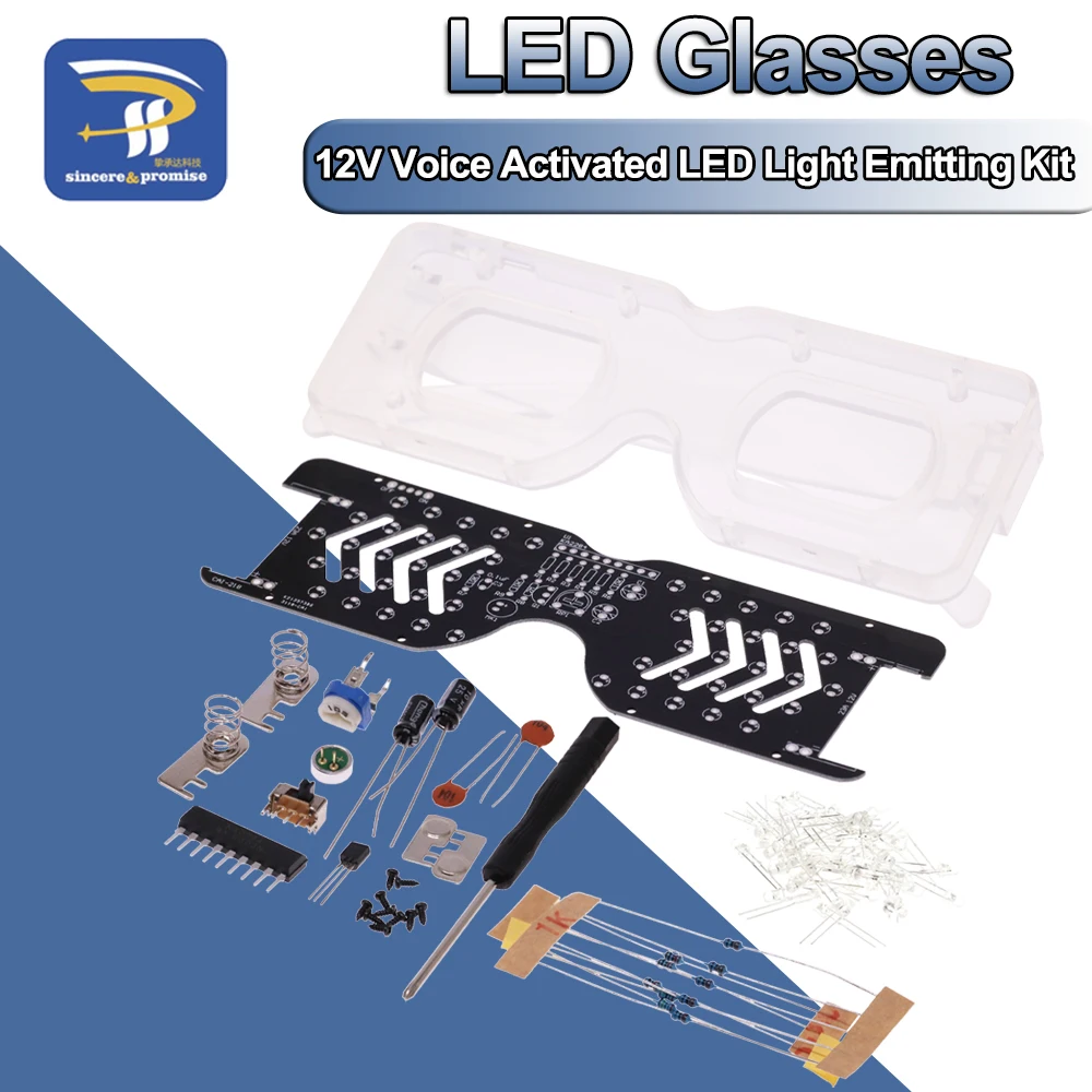 1 Pz 12V Ad Attivazione Vocale Led Light Emitting Glasses Making Kit Diodo Lampeggiante Tricolore Fai Da Te Divertente Saldatura Assembly