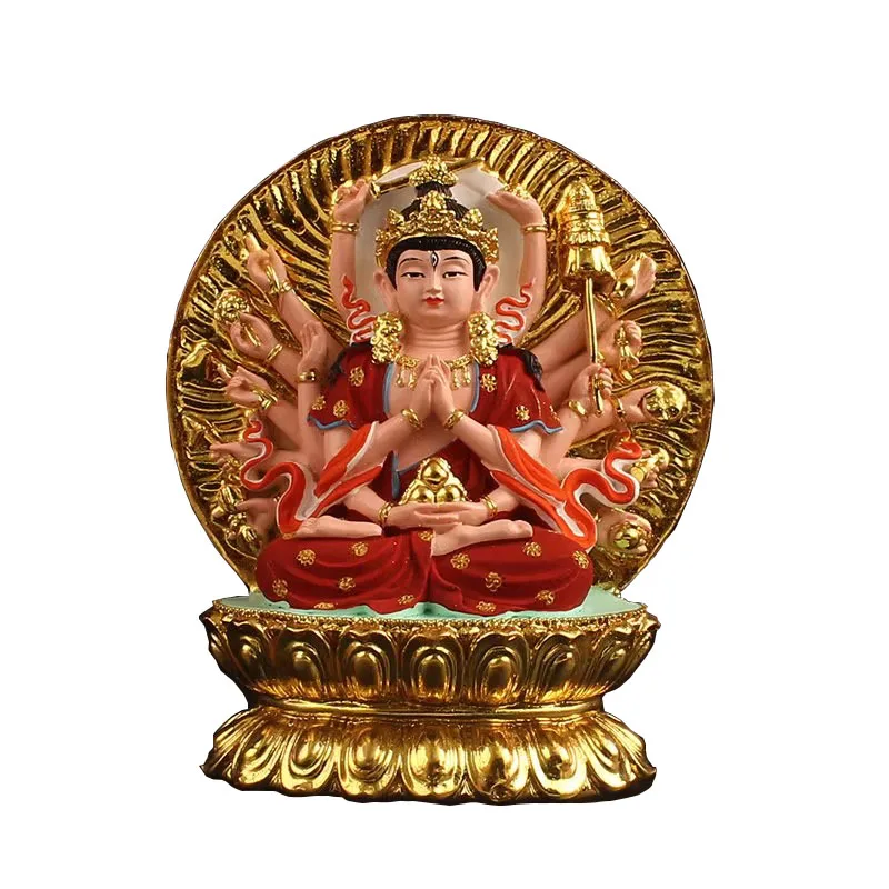 Golden Cundi Buddha Statue - Hand Painted Goddess of Mercy Guanyin Mini Idol, Portable Car Altar Buddhist Deity, Tibetan Buddhis