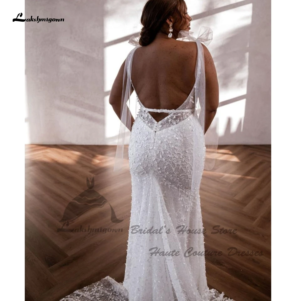 Lakshmigown Luxury Bead Lace Boho Beach Wedding Dresses Backless Vestidos Sexy Mermaid Bridal Gowns Plunging V Neck wedding dresses