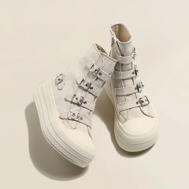 Canvas Shoes Women 2024 New Casual All-top High Top Thick Sole Increase Vulcanized Shoes 2