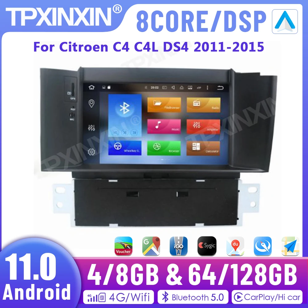 

PX6 IPS Android 11.0 4+64G Car Radio For Citroen C4 C4L DS4 2011-2015 GPS Navigation Auto Stereo Recoder Head Unit DSP Carplay