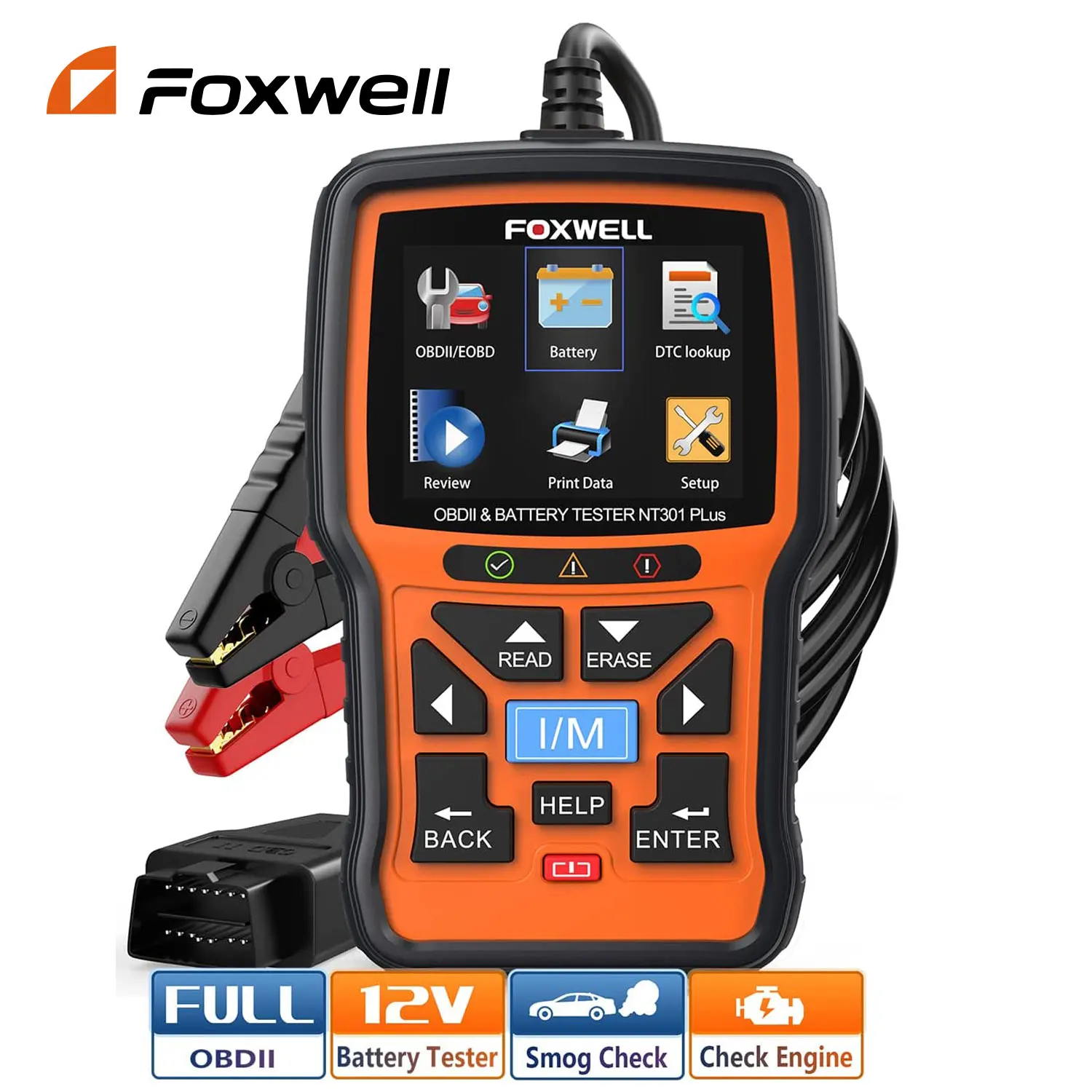FOXWELL NT301 PLUS CAN OBDII/EOBD Code Reader 12V Battery Tester 4 in 1