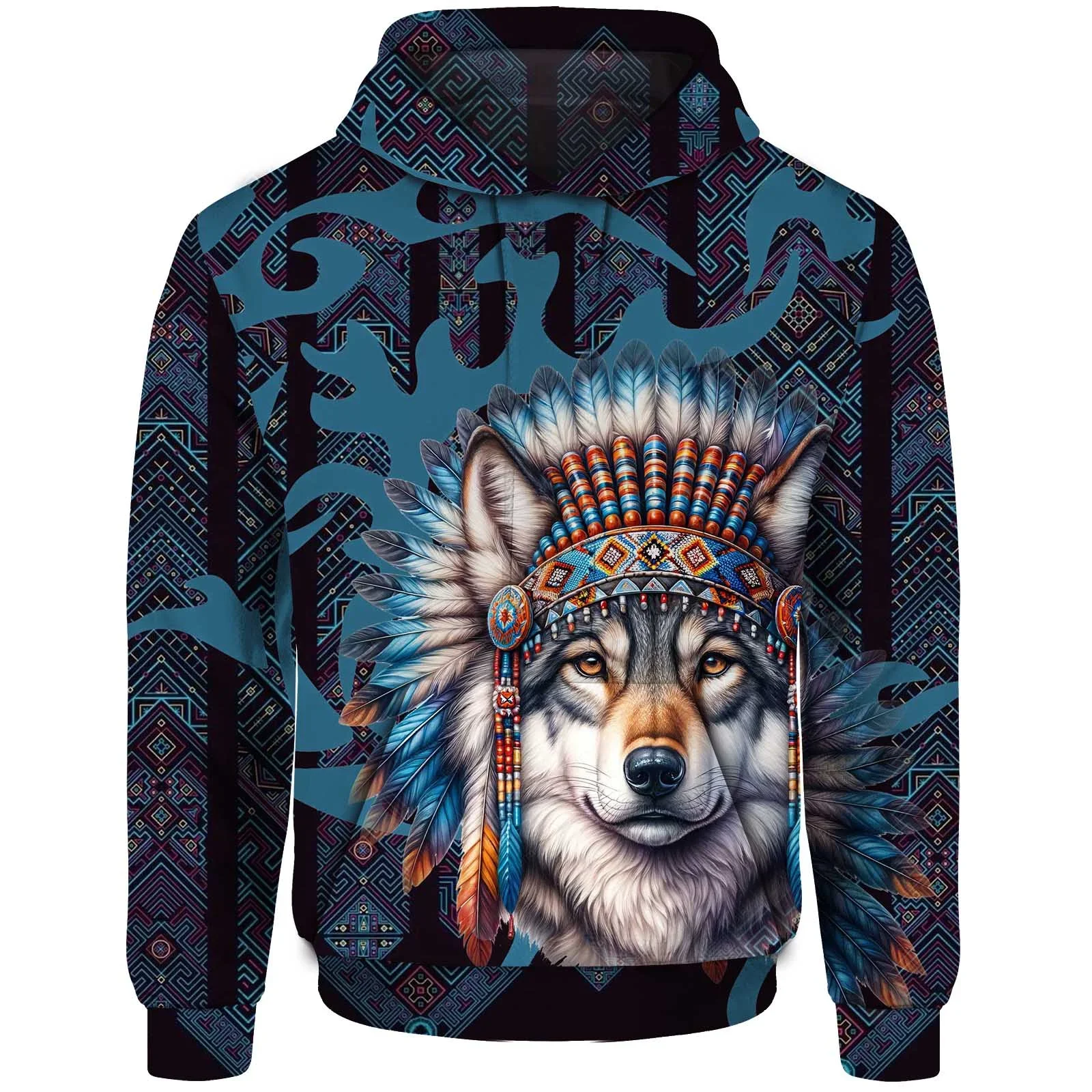 thumbnail image 1 of Sudadera con capucha de otoño para hombre, sudadera con capucha para hombre, sudadera con capucha con estampado de lobo feroz, sudadera con capucha holgada gótica, ropa Y2k, 1 of 5
