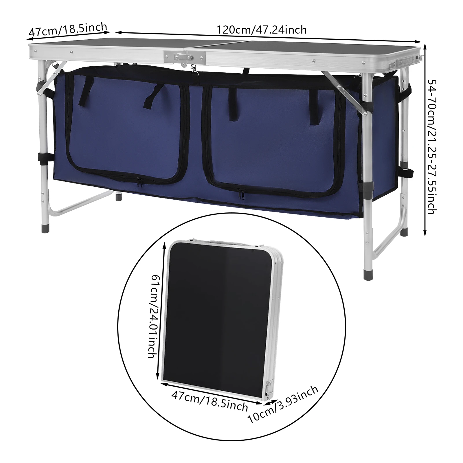 Klappbarer/tragbarer Campingtisch, Outdoor-Tisch mit verstellbaren Beinen, feuchtigkeitsbeständige Möbel für Camping-Setup/Strandausflüge – Detail 2