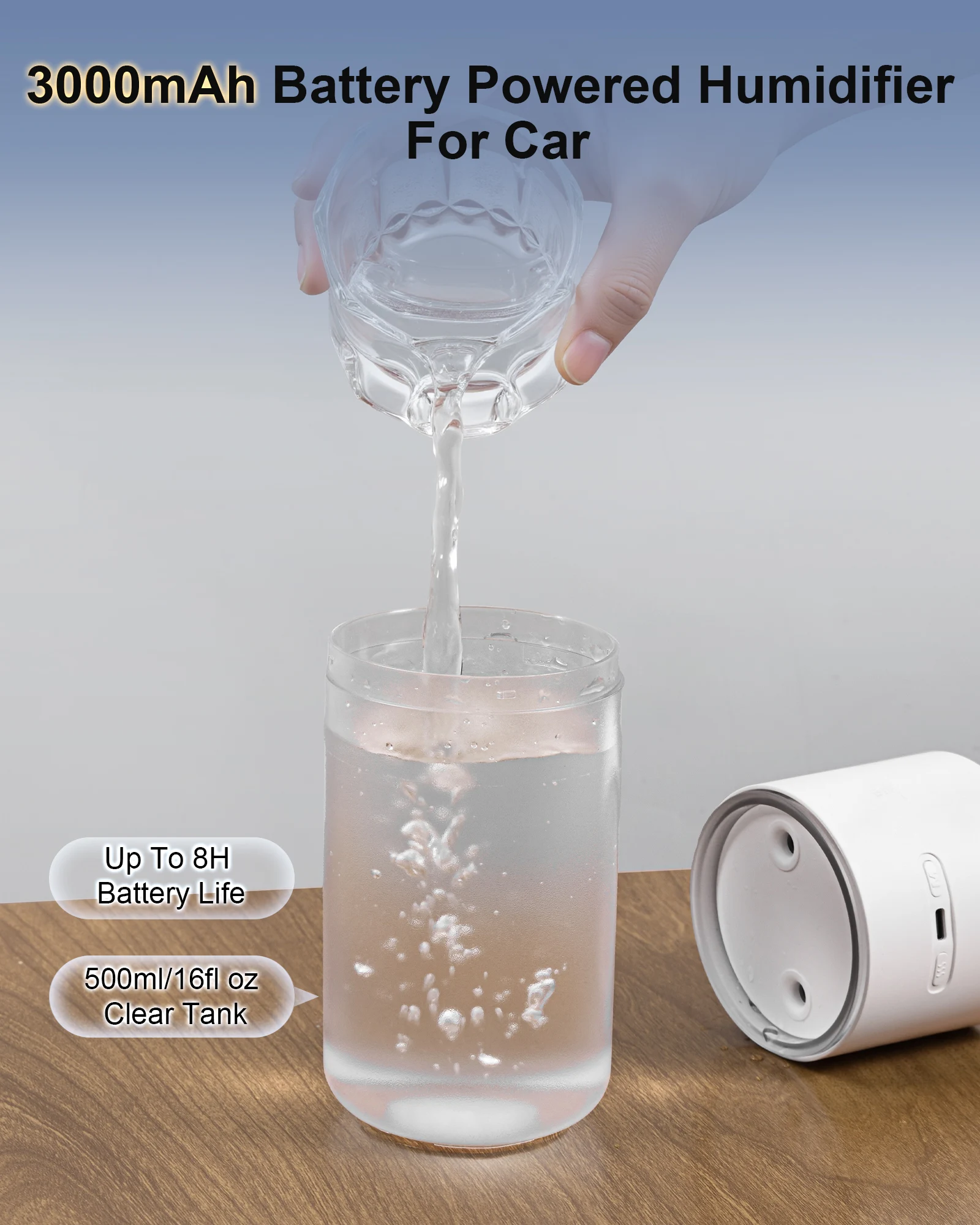 이리 자동차 가습기 3000mAh 배터리 500ml USB 휴대용 더블 스프레이 대용량 미스트 자동 가습기 차량용 여행용품 398g