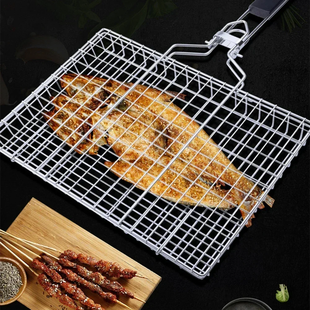 304 StainlessSteel BBQ GrillBasket & Non-StickMat for MeatVegetables Steak Heavy Duty Barbecue Picnic Party Cooking Accessories