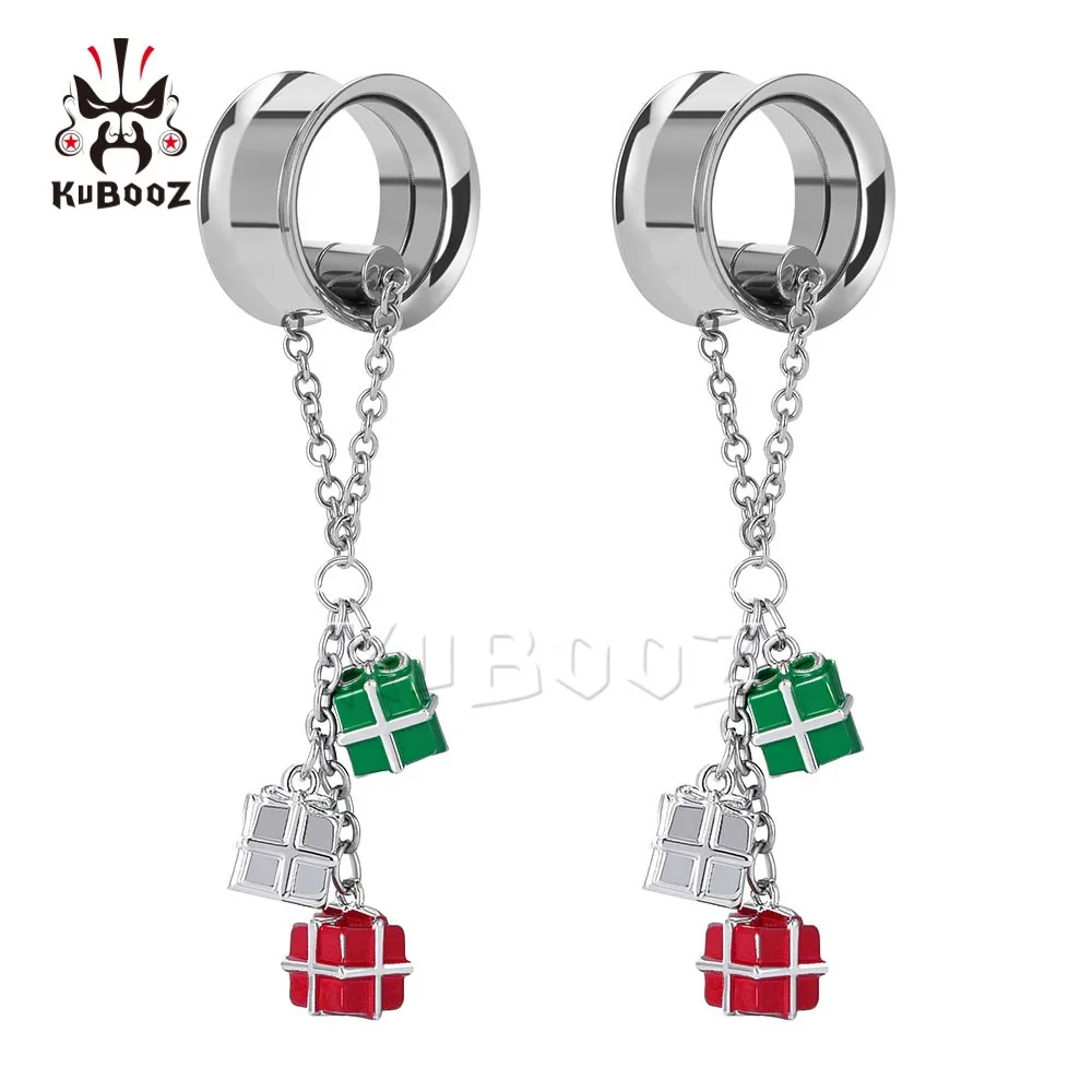 

KUBOOZ Christmas Gift Pendant Ear Tunnels Gauges Plugs Expander Stainless Steel Jewelry Piercing Earrings 2PCS