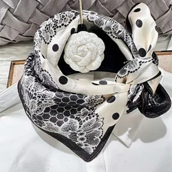 Elegant Red and Blue 100% Mulberry Silk Paisley Scarf for Women - Luxurious Square Neckerchief (White polka dot)