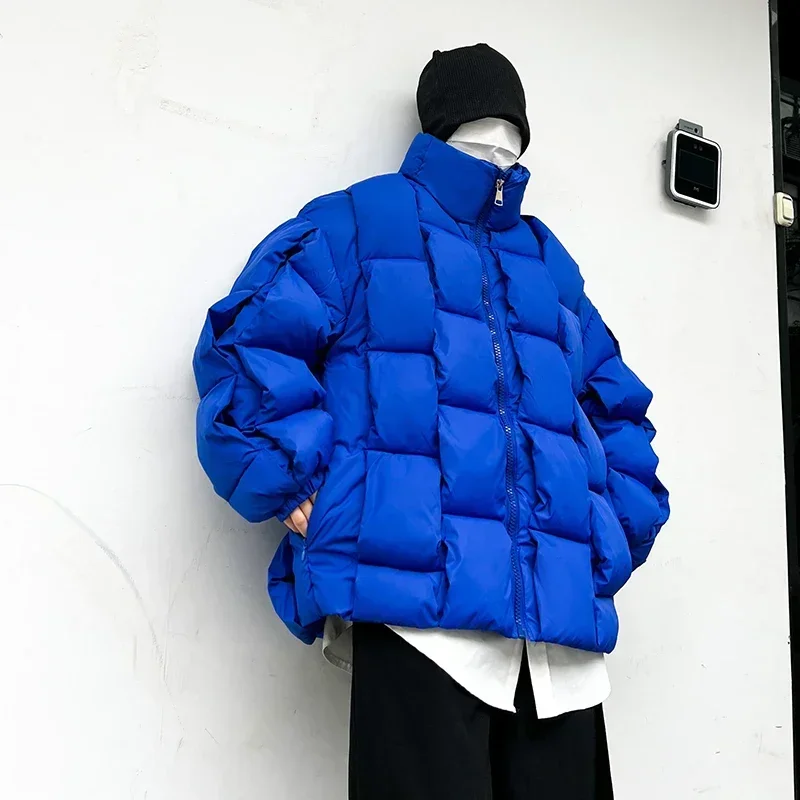 Korean Fashion Thick Winter Jacket Men Parkas Jacket Outwear Coats Solid Stand Collar Windbreaker Cotton Padded
