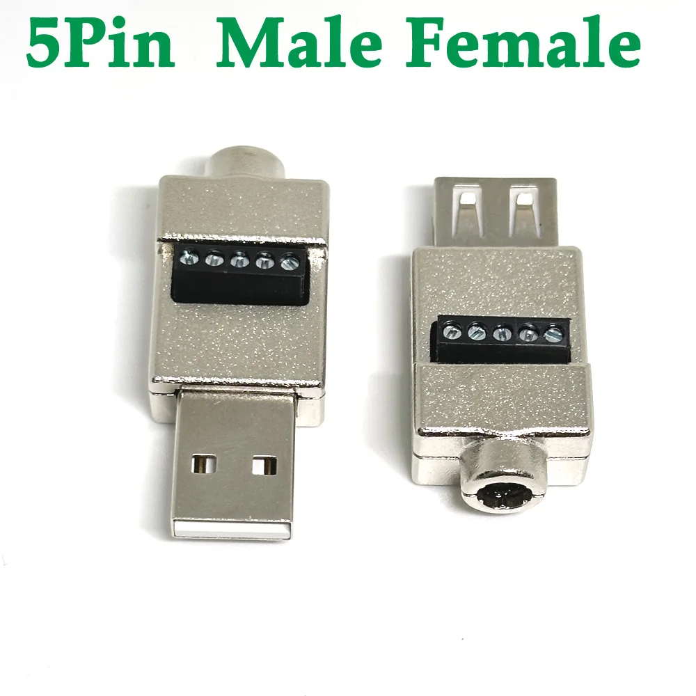 

5V 2A USB 2.0 Type Male Female Turn 5Pin metallic shell Terminal USB Turn Terminal Avoid Welding Plugs USB Plug Head Connector