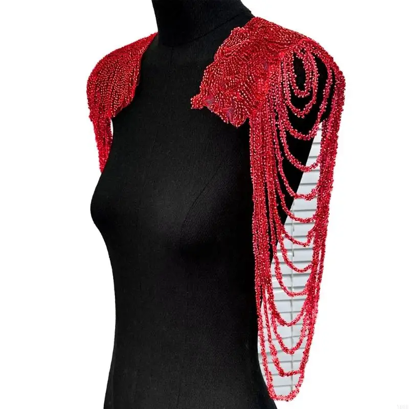 Paar Pailletten-Perlen, Fransen-Schulterdekorationen zum Hinzufügen von Outfits, Polyester-Materialien, einfache Anwendung, Y08E – Detail 10