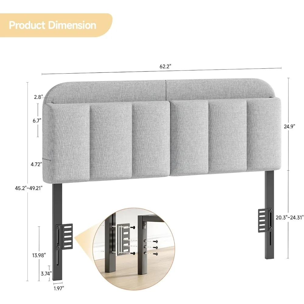 Adjustable Headboard for Full/Queen Size Bed Frame, Linen Fabric Bed Headboard with Storage & RGB LED Light in Modern Vertical 2